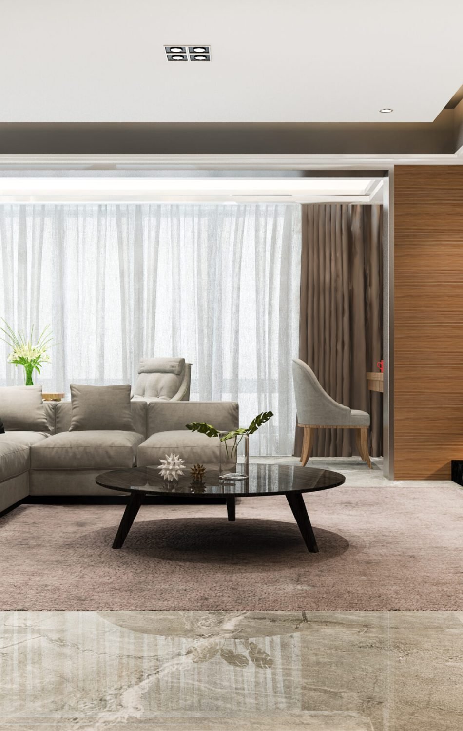 3d rendering modern dining room and living room with luxury decor